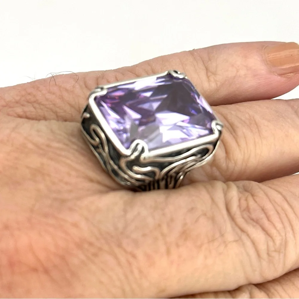 Silpada Retired Vintage R201 Lavender  Sterling Silver & Purple CZ Ring Size 7